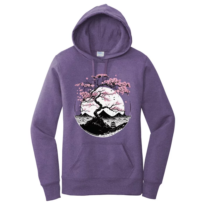 Japanese Sakura Garden Geisha Mount Fuji Cherry Blossom Women's Pullover Hoodie