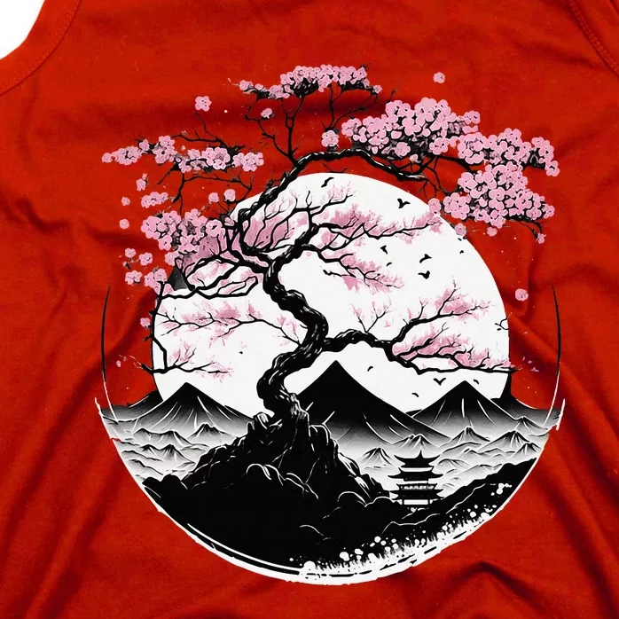 Japanese Sakura Garden Geisha Mount Fuji Cherry Blossom Tank Top