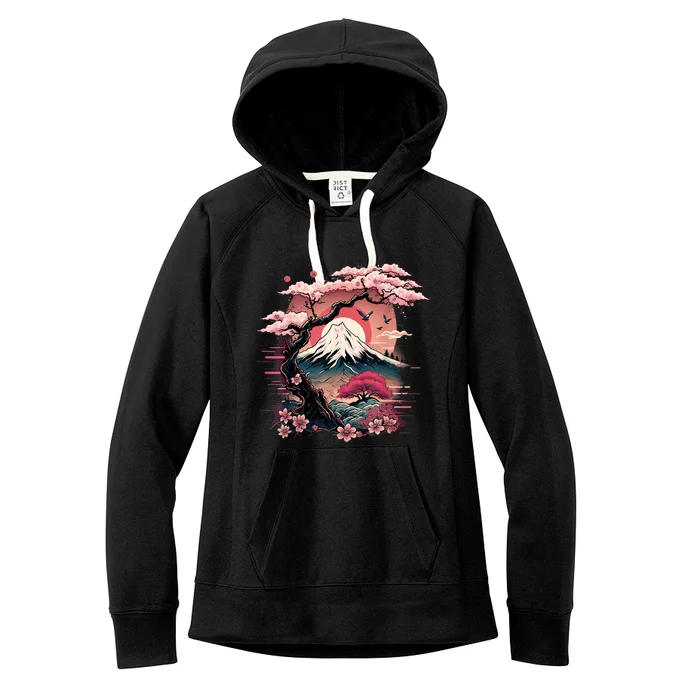 Japanese Sakura Garden Geisha Mount Fuji Cherry Blossom Women's Fleece Hoodie