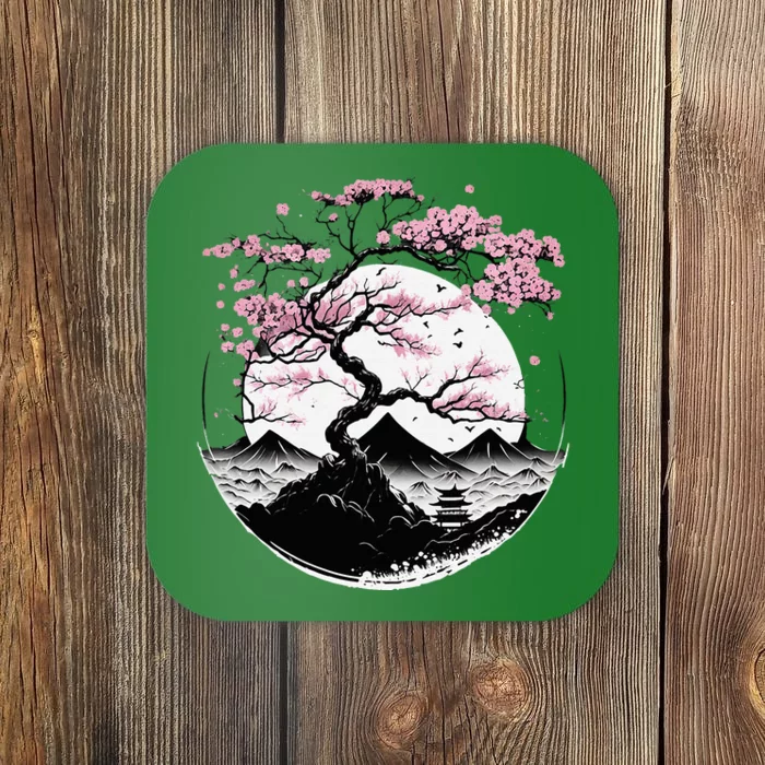 Japanese Sakura Garden Geisha Mount Fuji Cherry Blossom Coaster