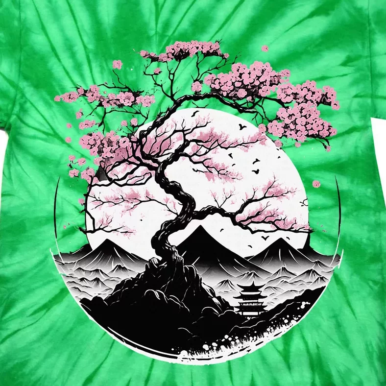 Japanese Sakura Garden Geisha Mount Fuji Cherry Blossom Tie-Dye T-Shirt