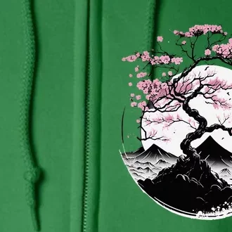 Japanese Sakura Garden Geisha Mount Fuji Cherry Blossom Full Zip Hoodie