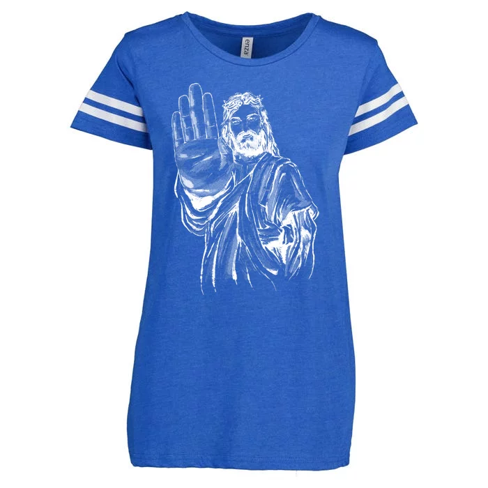 Jesus Stop Hand Sign Enza Ladies Jersey Football T-Shirt