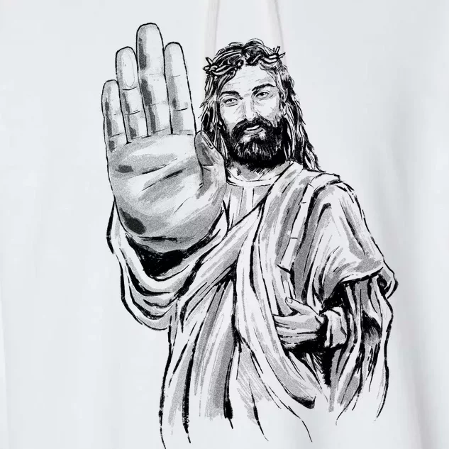 Jesus Stop Hand Sign Garment-Dyed Fleece Hoodie