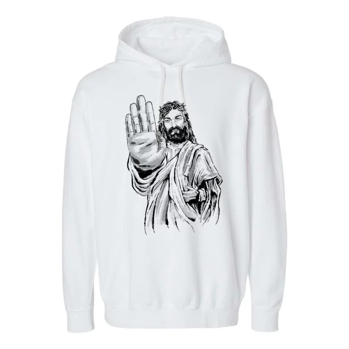 Jesus Stop Hand Sign Garment-Dyed Fleece Hoodie