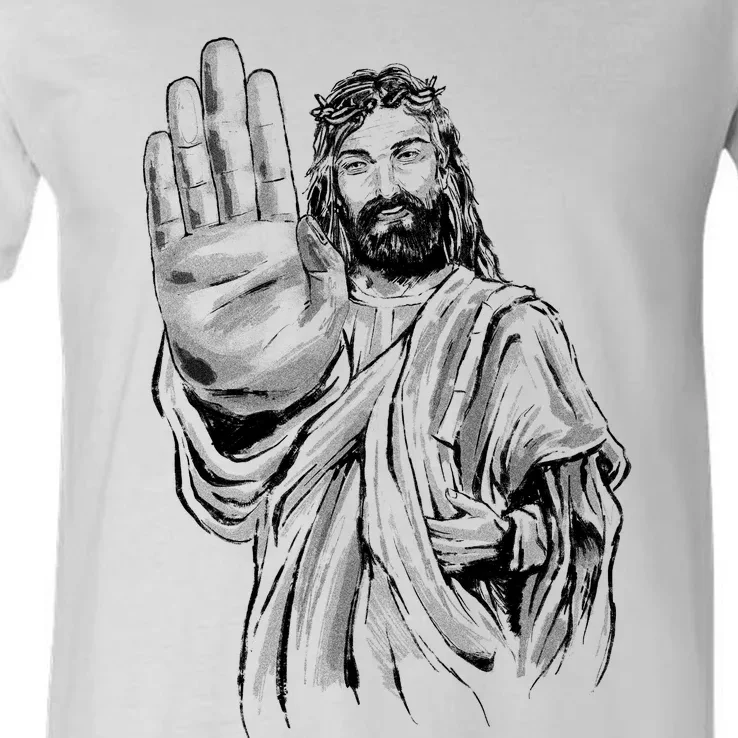 Jesus Stop Hand Sign V-Neck T-Shirt