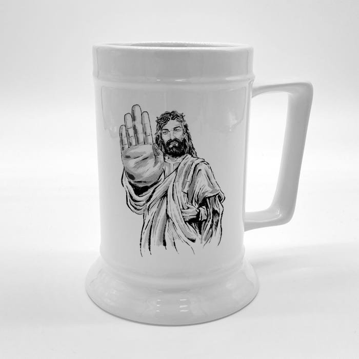 Jesus Stop Hand Sign Front & Back Beer Stein