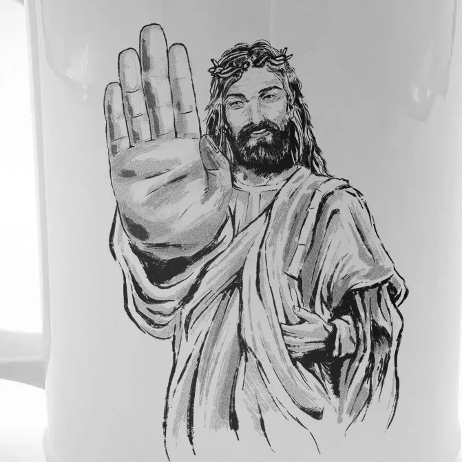 Jesus Stop Hand Sign Front & Back Beer Stein