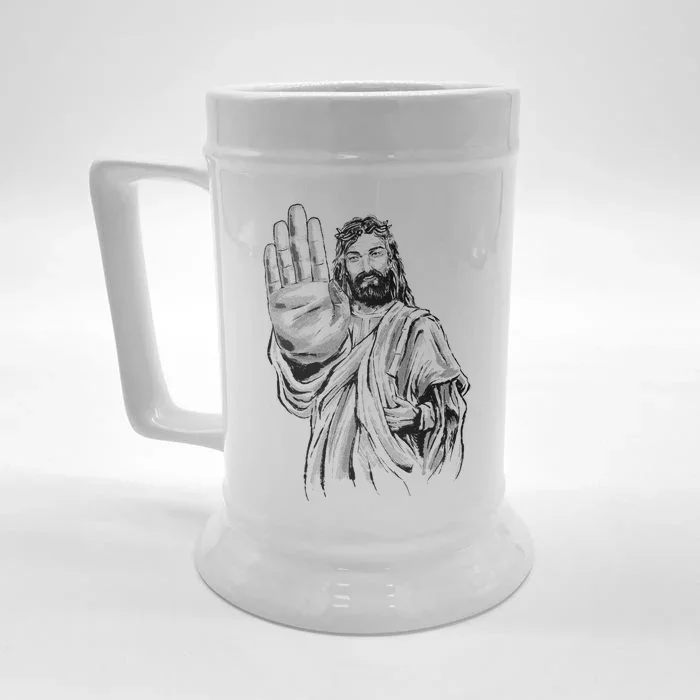 Jesus Stop Hand Sign Front & Back Beer Stein