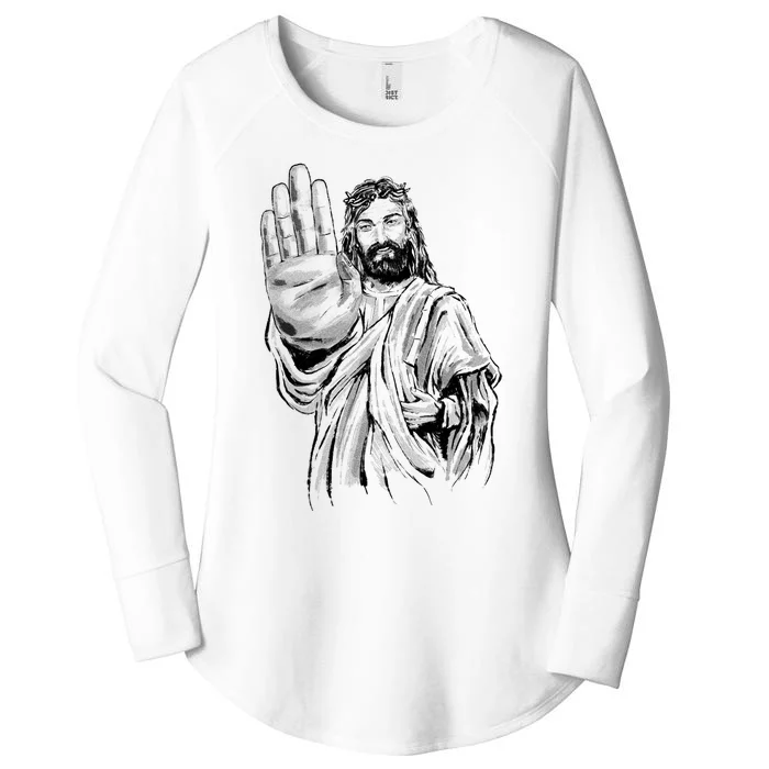 Jesus Stop Hand Sign Women's Perfect Tri Tunic Long Sleeve Shirt