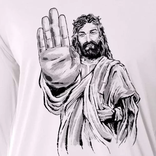 Jesus Stop Hand Sign Cooling Performance Long Sleeve Crew