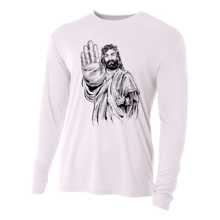 Jesus Stop Hand Sign Cooling Performance Long Sleeve Crew