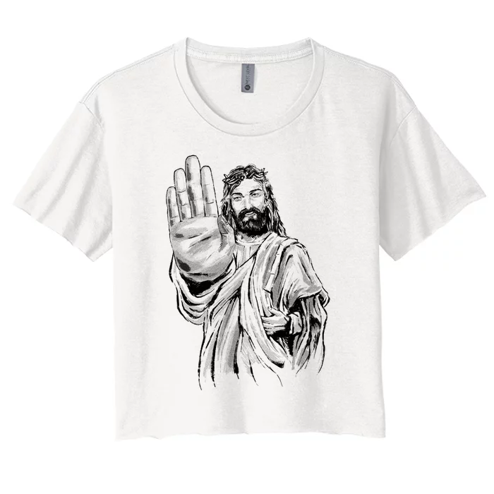 Jesus Stop Hand Sign Women's Crop Top Tee