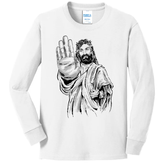 Jesus Stop Hand Sign Kids Long Sleeve Shirt