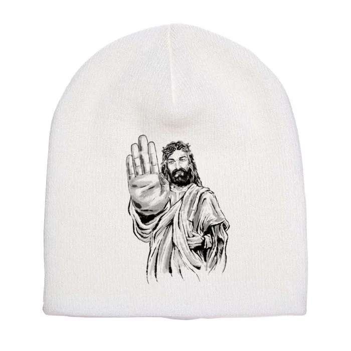 Jesus Stop Hand Sign Short Acrylic Beanie