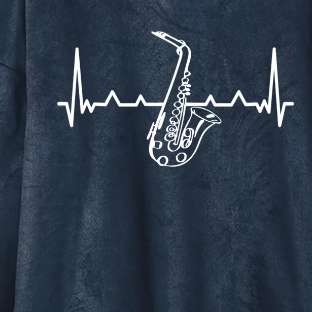 Jazz Saxophone Heartbeat For Jazz Music Lover Sax Musician Gift Hooded Wearable Blanket