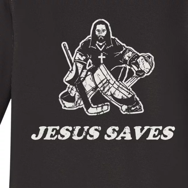 Jesus Saves Hockey Goalie Baby Long Sleeve Bodysuit