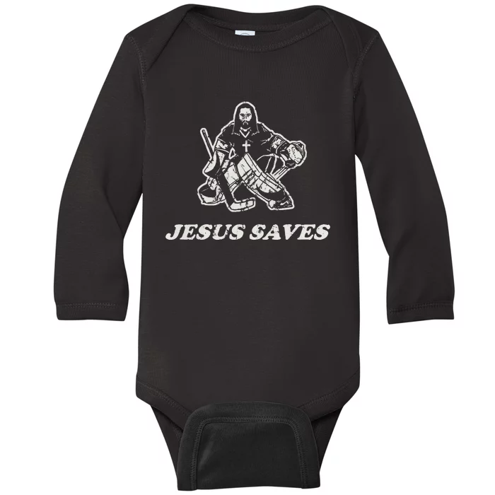 Jesus Saves Hockey Goalie Baby Long Sleeve Bodysuit