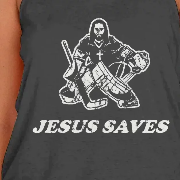 Jesus Saves Hockey Goalie Women's Knotted Racerback Tank