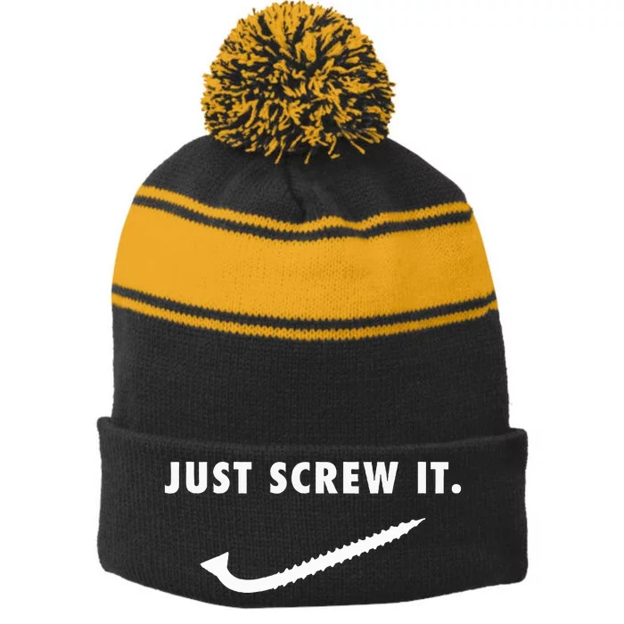 Just Screw It Mechanic Construction Worker Tools Cool Stripe Pom Pom Beanie