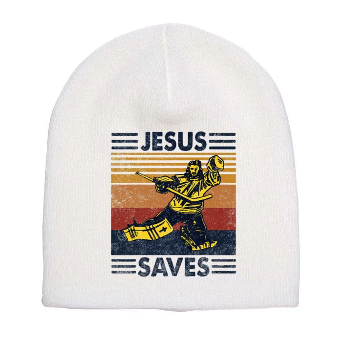 Jesus Saves Ice Hockey Goalie Sport Religious Christian Gift Short Acrylic Beanie