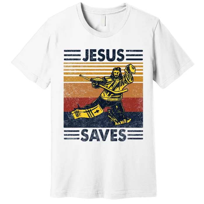 Jesus Saves Ice Hockey Goalie Sport Religious Christian Gift Premium T-Shirt