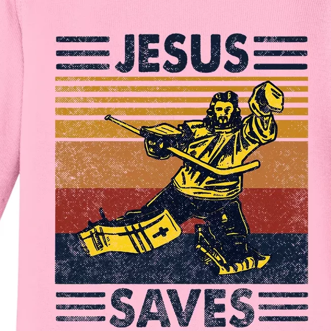 Jesus Saves Ice Hockey Goalie Sport Religious Christian Gift Baby Long Sleeve Bodysuit