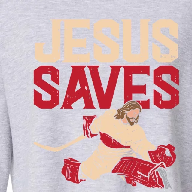 Jesus Saves Ice Hockey Goalie Sport Religious Christian Gift Great Gift Cropped Pullover Crew