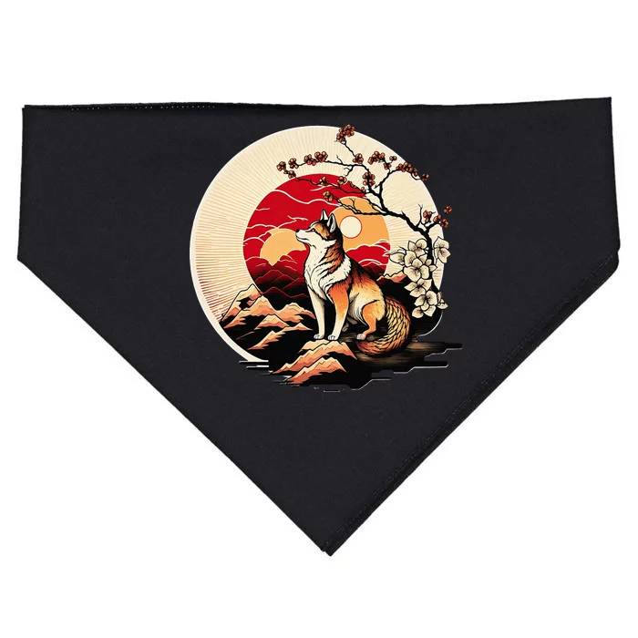 Japanese Shiba Inu Dog Sunset - Ukiyo-e Style USA-Made Doggie Bandana