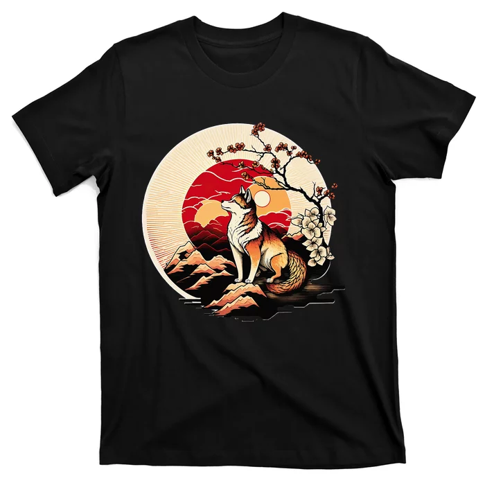 Japanese Shiba Inu Dog Sunset - Ukiyo-e Style T-Shirt