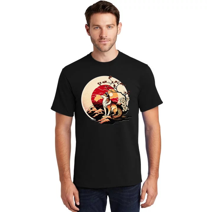 Japanese Shiba Inu Dog Sunset - Ukiyo-e Style Tall T-Shirt