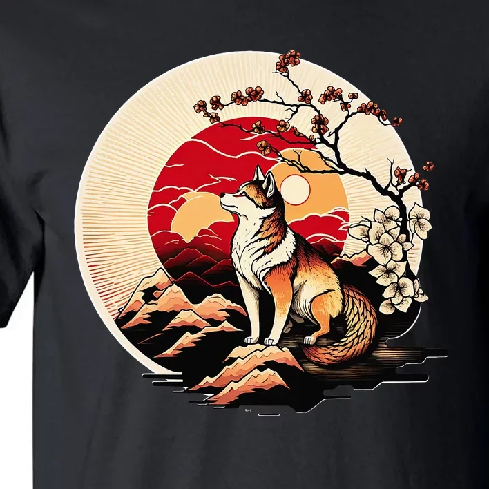 Japanese Shiba Inu Dog Sunset - Ukiyo-e Style Tall T-Shirt