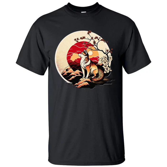 Japanese Shiba Inu Dog Sunset - Ukiyo-e Style Tall T-Shirt