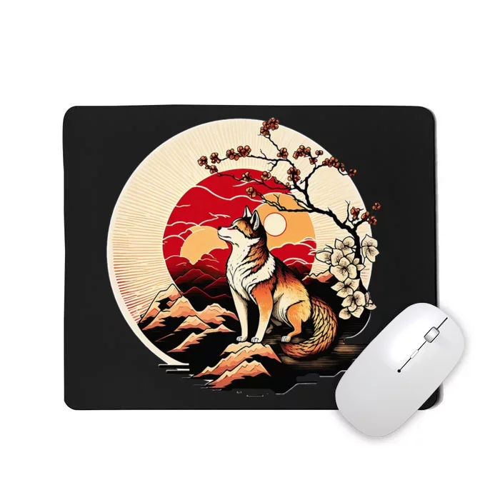 Japanese Shiba Inu Dog Sunset - Ukiyo-e Style Mousepad