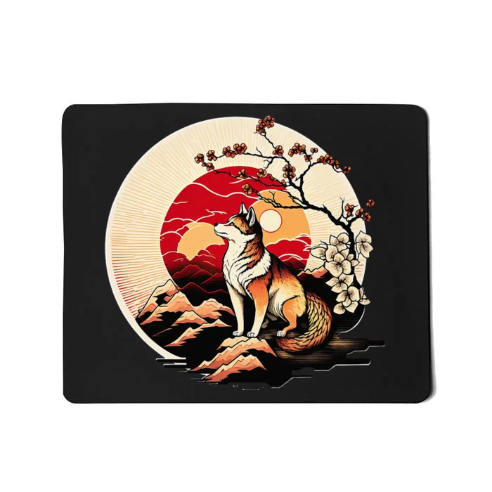 Japanese Shiba Inu Dog Sunset - Ukiyo-e Style Mousepad