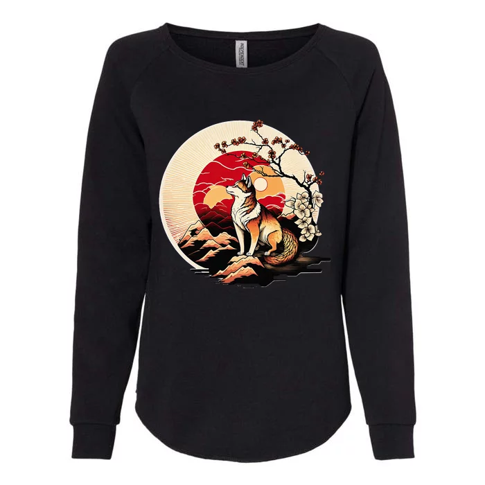 Japanese Shiba Inu Dog Sunset - Ukiyo-e Style Womens California Wash Sweatshirt