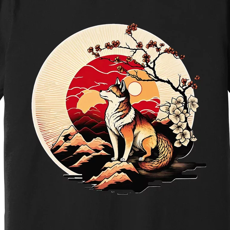 Japanese Shiba Inu Dog Sunset - Ukiyo-e Style Premium T-Shirt