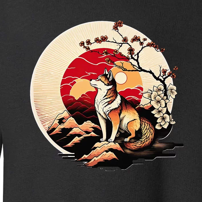 Japanese Shiba Inu Dog Sunset - Ukiyo-e Style Toddler Sweatshirt