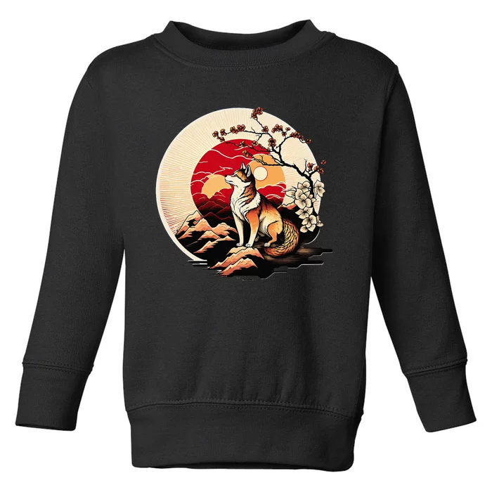 Japanese Shiba Inu Dog Sunset - Ukiyo-e Style Toddler Sweatshirt