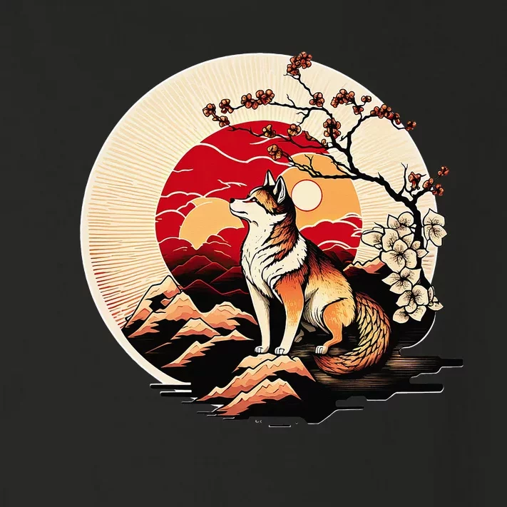 Japanese Shiba Inu Dog Sunset - Ukiyo-e Style Toddler Long Sleeve Shirt