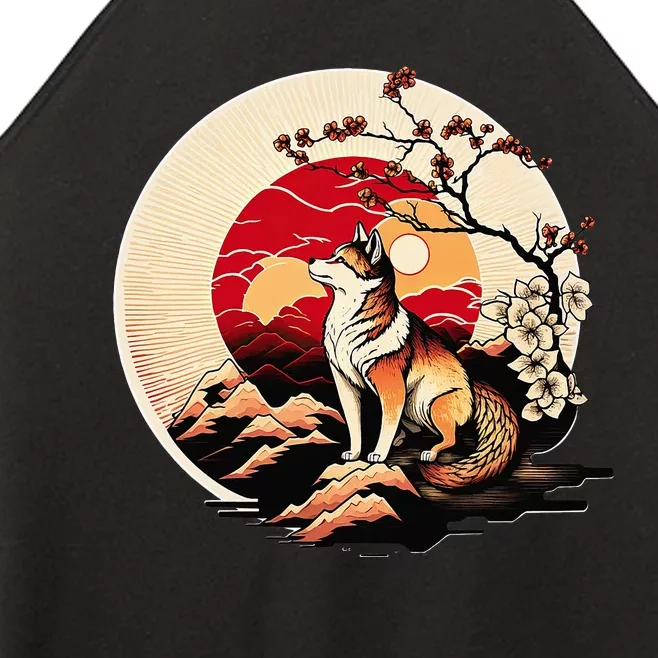 Japanese Shiba Inu Dog Sunset - Ukiyo-e Style Women’s Perfect Tri Rocker Tank