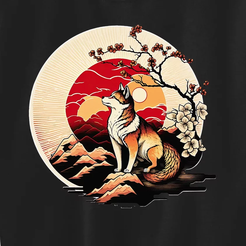 Japanese Shiba Inu Dog Sunset - Ukiyo-e Style Kids Sweatshirt