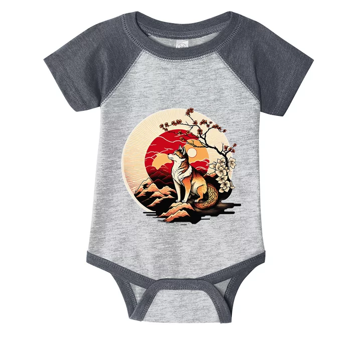 Japanese Shiba Inu Dog Sunset - Ukiyo-e Style Infant Baby Jersey Bodysuit