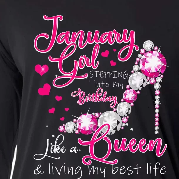 January Stepping Into My Birthday Like A Queen Cooling Performance Long Sleeve Crew