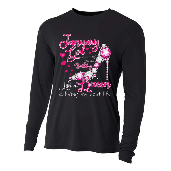 January Stepping Into My Birthday Like A Queen Cooling Performance Long Sleeve Crew