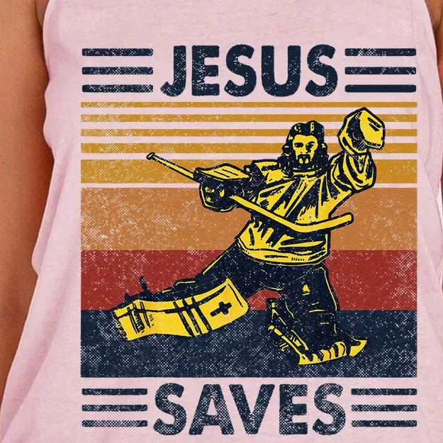 Jesus Saves Ice Hockey Goalie Sport Religious Christian Gift Women's Knotted Racerback Tank