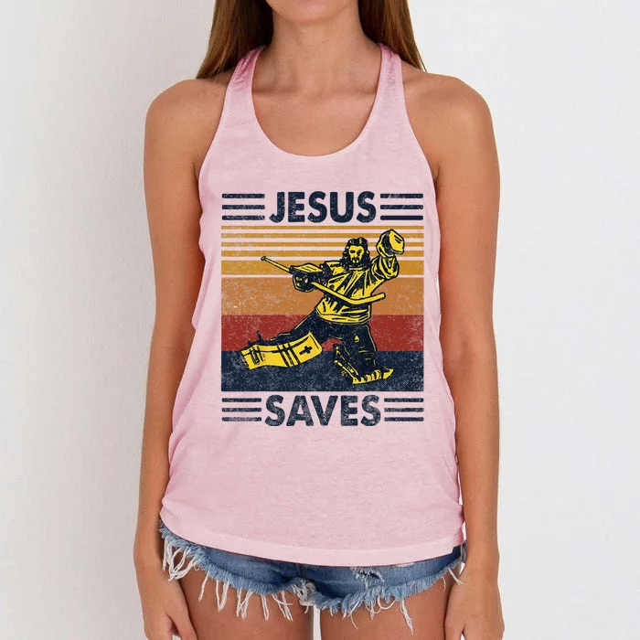 Jesus Saves Ice Hockey Goalie Sport Religious Christian Gift Women's Knotted Racerback Tank