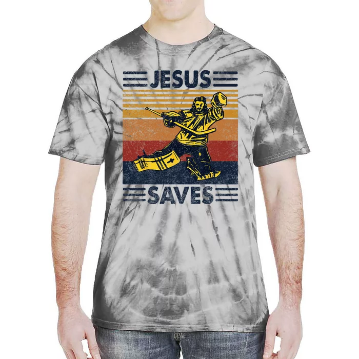 Jesus Saves Ice Hockey Goalie Sport Religious Christian Gift Tie-Dye T-Shirt