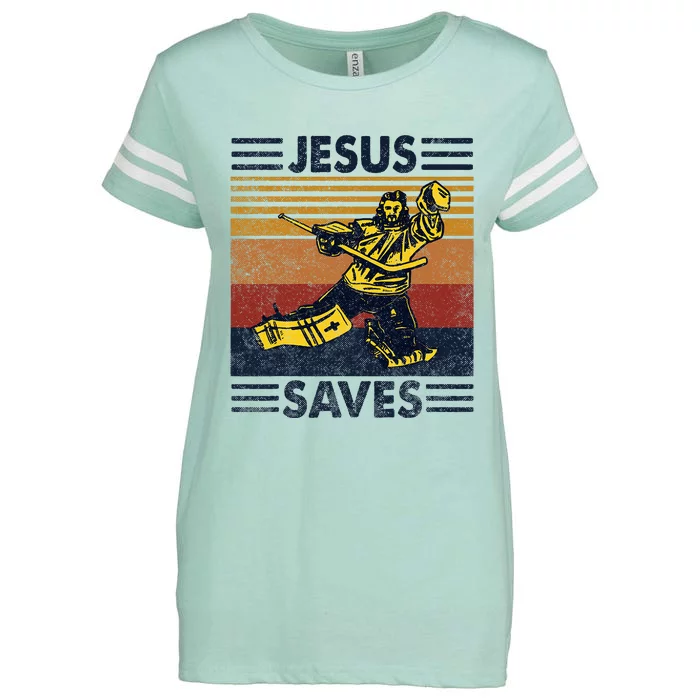 Jesus Saves Ice Hockey Goalie Sport Religious Christian Gift Enza Ladies Jersey Football T-Shirt