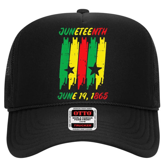 Juneteenth Stripes June 19 1865 Africa Colors High Crown Mesh Trucker Hat